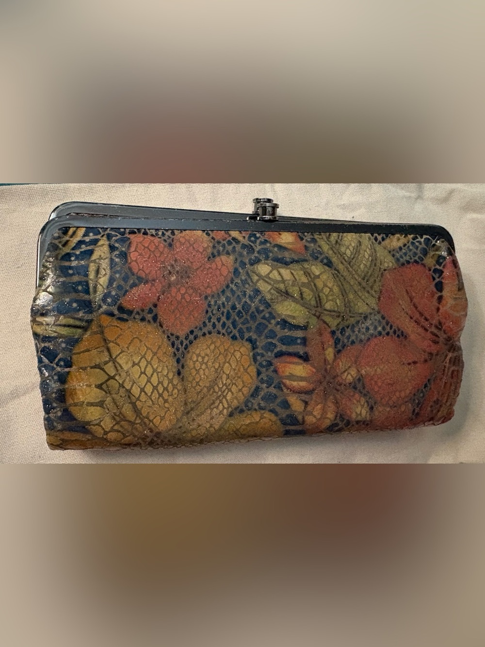 Hobo Floral Pattern Clutch Wallet in Blue, Yellow & Orange